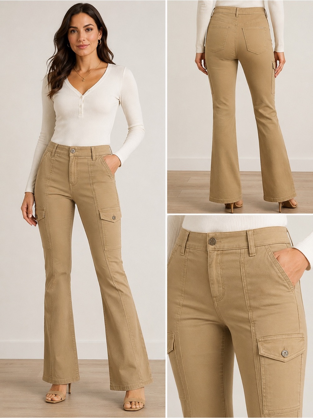 WHBM Cargo Pants Size 4 Khaki High-Rise Skinny Flare